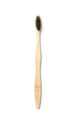 Wooden toothbrushes isolated on white background, top view