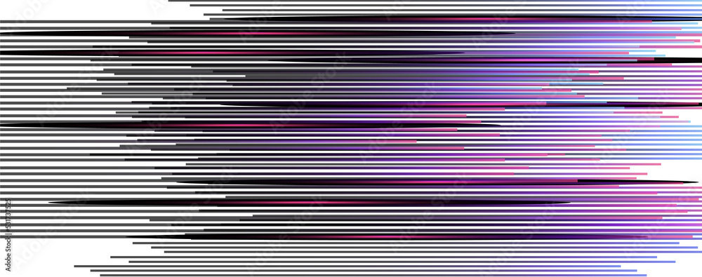 Poster Multicolored light trails abstract. Motion blur effect, separated lines on dark violet background