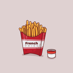 French fries carton design with red packaging and chili sauce design for food template