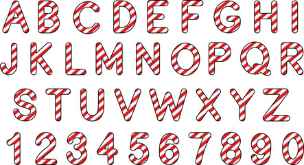 Candy Cane Striped Alphabet Letters and Numbers Graphic Set - Red