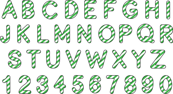 Candy Cane Striped Alphabet Letters and Numbers Graphic Set - Green