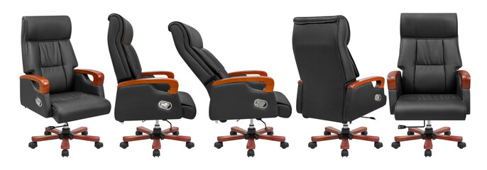Black office chair for executives. Isolated from the background. View from different sides