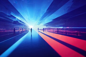 Silhouette of a man in a virtual reality device, movement in the abstract digital world, technology in the digital world, 3d render, Raster illustration.