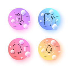 Face id, Checklist and Discounts app minimal line icons. 3d spheres or balls buttons. Cold-pressed oil icons. For web, application, printing. Vector
