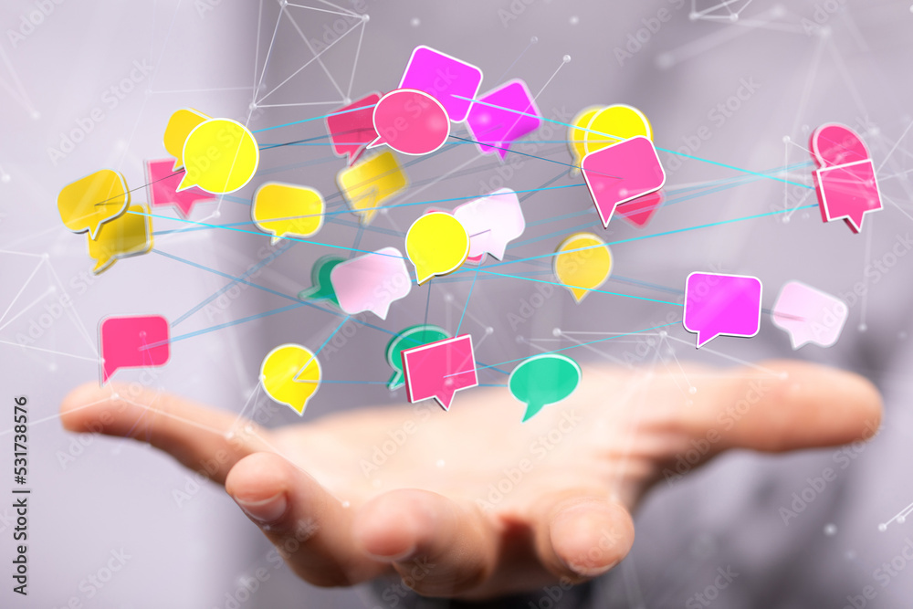 Poster touching messaging and chatting icon. Chat concept