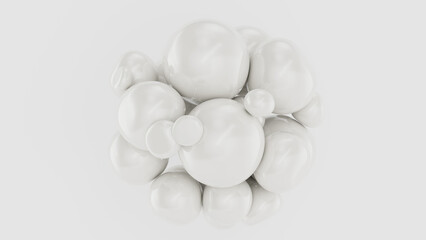 Pearl white spheres gatherd together on white background. 3d render illustration