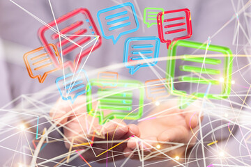 Digital icons with colorful dialog speech bubbles.