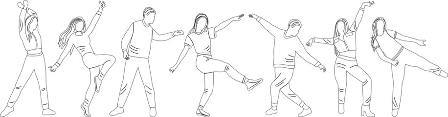 people dance rejoice sketch ,contour on white background isolated vector