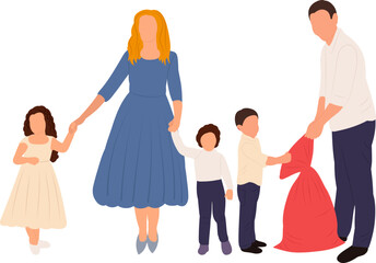 Naklejka premium family with bag of gifts in flat style, vector