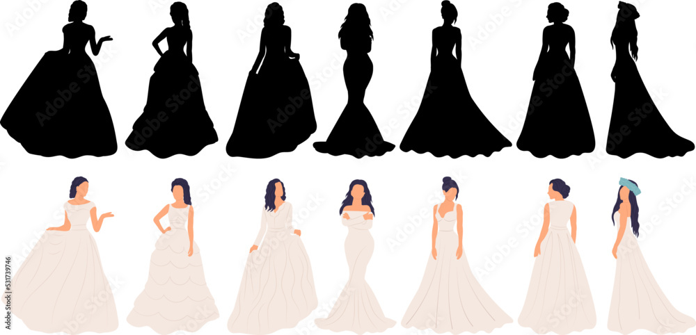 Wall mural silhouette set of bride on white background vector - Wall murals