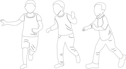 running kids sketch ,outline on white background isolated vector