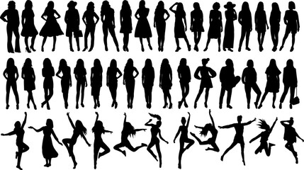 silhouette set of women on white background vector