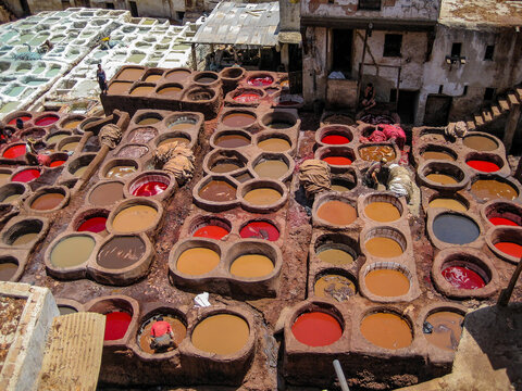 Overlooking Leather Tannery in Fez, Morocco
