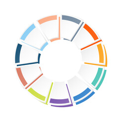 Basic circle infographic with 11 steps, process or options.