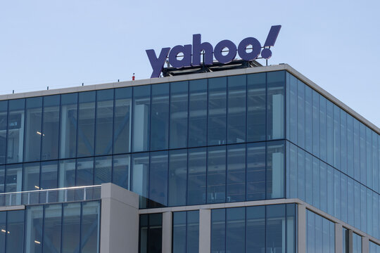 San Jose, CA, USA - Apr 30, 2022: Yahoo logo is seen at its headquarters in San Jose, California. Yahoo is a global media and technology company.