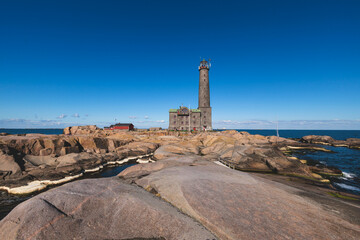 Bengtskär Lighthouse, summer view of Bengtskar island in Archipelago Sea, Finland, Kimitoön, Gulf of Finland sunny day
