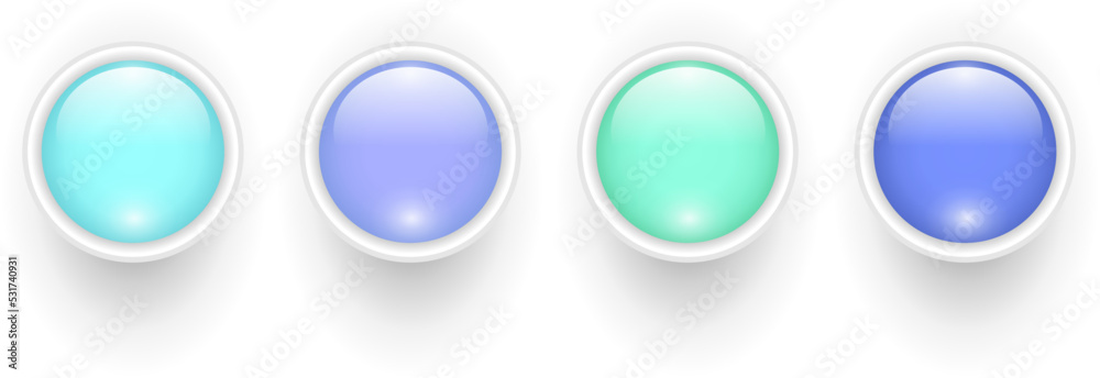 Poster 3d shiny multicolored buttons collection, glossy circle icons green and blue, vector illustration se