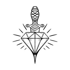 Knife diamond Illustration hand drawn cartoon sketch lineart vintage style vector