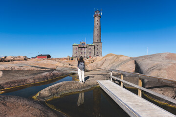 Bengtskär Lighthouse, summer view of Bengtskar island in Archipelago Sea, Finland, Kimitoön, Gulf of Finland sunny day