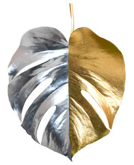 Monstera leaf dyed gold and silver