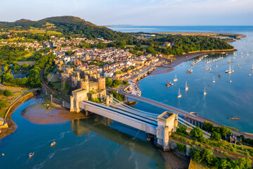 Historical Conwy town in North Wales, United Kingdom - obrazy, fototapety, plakaty