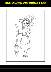 Halloween coloring page for kids. Line art coloring page design for kids.