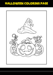 Halloween coloring page for kids. Line art coloring page design for kids.