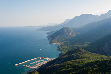 mountains and sea in sunlight. nature landscape.