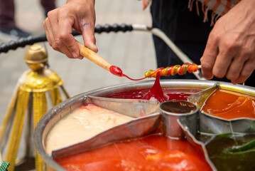 Sweet Traditional Ottoman Paste , Old traditional Turkish Ottoman handmade stick candy , Famous Turkish street dessert Macun. colorful marshmallows