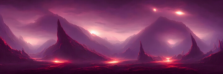 alien landscape, a panorama of a surface of another planet. Banner size