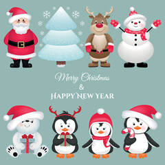 A set of cute characters , Christmas design elements
