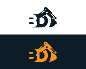 Initial Letter BD  Excavator Logo Design Concept. Creative Excavators, Construction Machinery Special Equipment Vector Illustration.