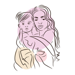 A young mother holds a baby in her arms, love