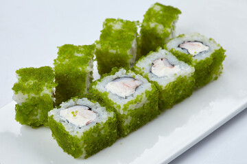 tasty sushi on the white