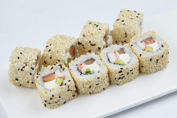 tasty sushi on the white