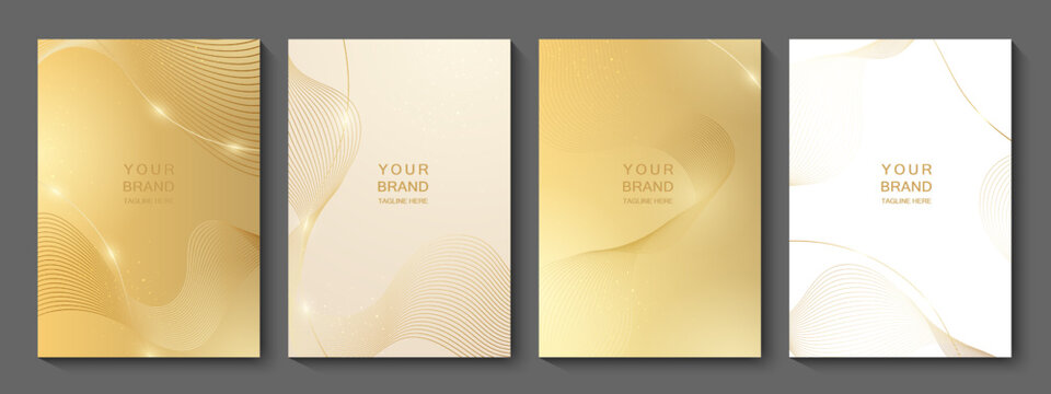 Gold cover design set. modern abstract line pattern in luxury gold color. Luxury golden line vector layout for business background, certificate, invitation, brochure, template