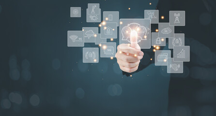 Concept future world change digital transformation 5 g internet of things new technology business process data strategy automation customer service management cloud computing AI intelligent industry