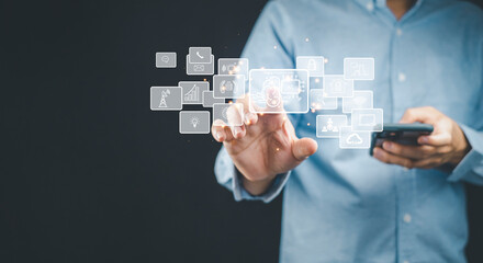 Concept future world change digital transformation 5 g internet of things new technology business process data strategy automation customer service management cloud computing AI intelligent industry