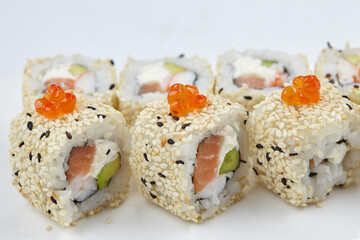 tasty sushi on the white
