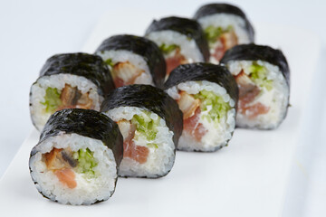 tasty sushi on the white