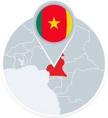 Cameroon map and flag, map icon with highlighted Cameroon