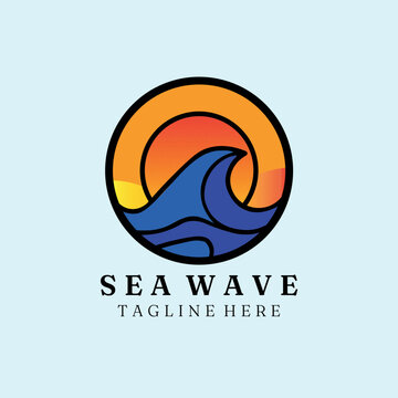 sea wave vintage logo, icon and symbol, vector illustration design