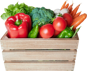 Fresh vegetables in wooden box