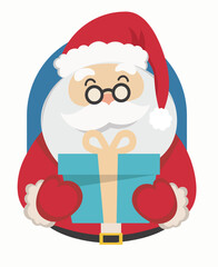 Santa Claus in glasses with a gift. icon for posters, banners and Internet. Vector