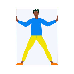 Afro American Man suffering from claustrophobia, human fear concept vector Illustration on a white background.