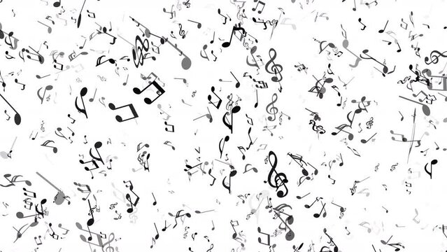 4k Black musical notes on a white background. Looped 