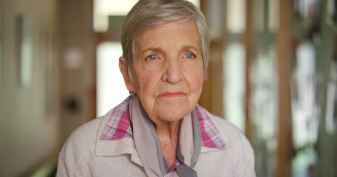 Depression, mental health and anxiety for senior woman sad about retirement, health crisis or death. Face of unhappy elderly person or widow in old age home lonely, depressed and feeling abandoned