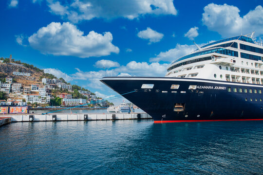 "Azamara journey" cruise liner ship ferry docked at the port of Kusadasi. Aydin, Turkey. - 28 september 2022