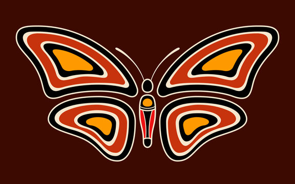 recommend clip art: Butterfly. Aboriginal art style. Vector color illustration isolated on brown background.