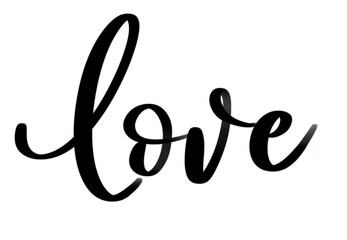 Isolated hand calligraphy word love in black